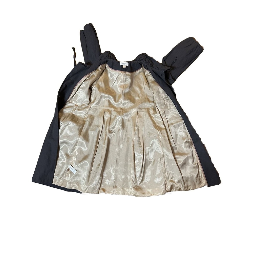 LOFT Drawstring Ruffle Collar Button Front Trench… - image 7